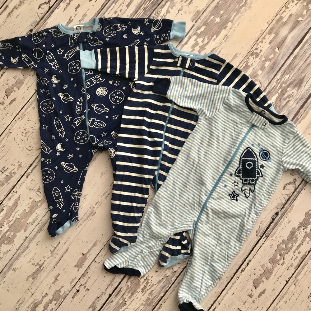 Baby Boys' 3pk Zip Front Sleep N Play - Space 0-3M